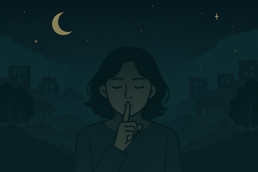 강남룸싸롱 알바 고민하는 여성이 비밀 유지와 이중생활 스트레스 해소를 생각하는 일러스트 이미지